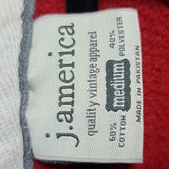 J. AMERICA Vintage Hooded Red Sweatshirt with White And Grey Stripes Size Med - Picture 7 of 16